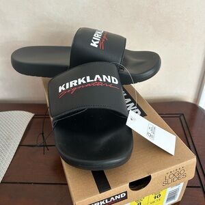 New KIRKLAND SIGNATURE Unisex Men's Women's Logo Slide Sandal ~ Black ~ W10/M8